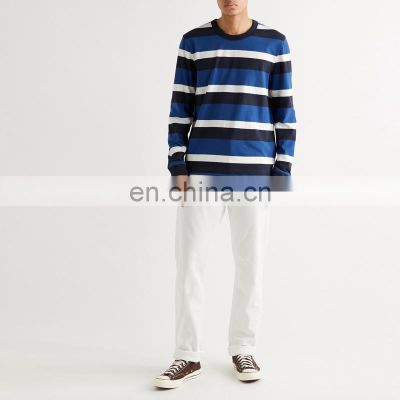 Casual style stripe Outside O-Neck Long-Sleeve Cotton T-Shirt Men's T Shirt 2021