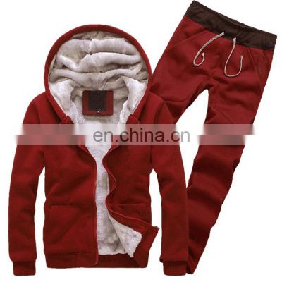 Wholesale customized men casual plus size autumn/winter 2 piece set plus velvet thick warm sports hooded jacket + trousers suit