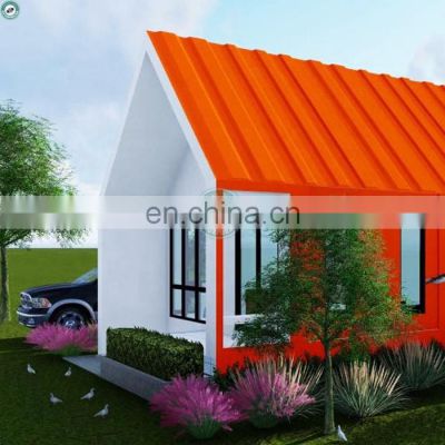 Galvanised Steel Structure A Frame House Prefabricated Double Pitch Roof House with Metal Wall Cladding in Orange