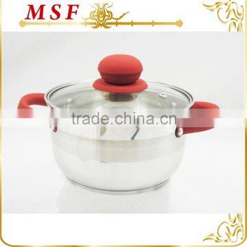 straight shape stainless steel casserole with red silicone painted handles for comfortable holding