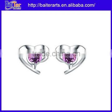 Wholesale Heart Shaped 925 Sterling Silver Amethyst Earrings Stud