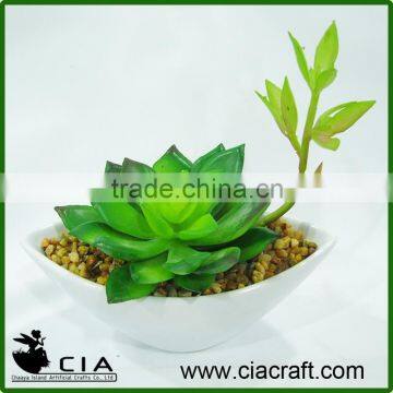 Mini Artificial White Ceramic Potted Echeveria Plant for Restaurant Table Decor