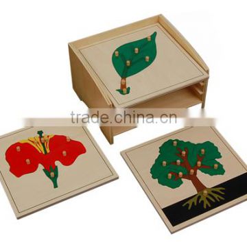 wooden educational toys for kids Botany Puzzle cabinet with 3 Puzzles(tree,flower,leaf)