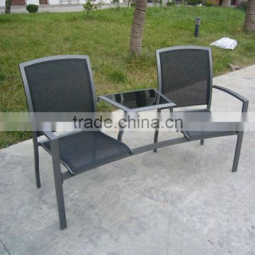 Metal sling chair with tea table outdoor bench