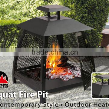Metal wood burning garden fire pit with chimney