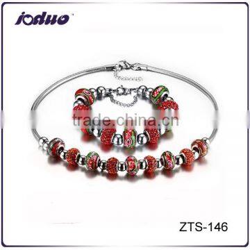 Wholesale 2016 Charm Red Bead Necklace And Bracelet Stainless Steel Jewelry Sets