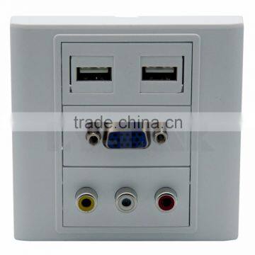 VGA, AV, Dual USB wall face plate with backside screw connection