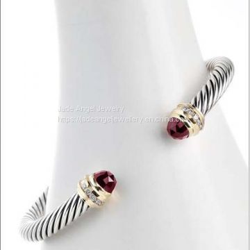 Fashion DY Inspired 5mm Cable  Garnet 925 Sterling Silver Ice Cuff  Bracelet