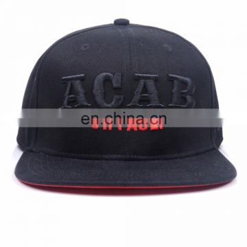 Custom 100% cotton black snapback / print inner tape snapback hat