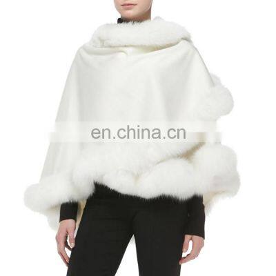 New Fashion Winter Lady's Fox Fur Trim with 100% Cashmere Shawl
