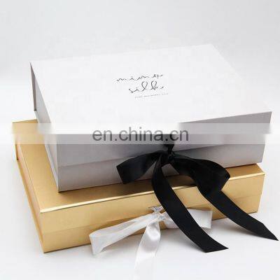 luxury magnetic custom logo packaging gift box with ribbon closure paper packaging box for business