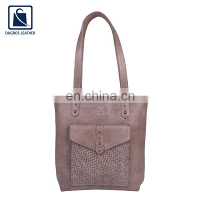 New Unique Fashion Stylish Look Silver Antique Fittings Vintage Style Zipper Closer Type Genuine Leather Handbag at Low Price