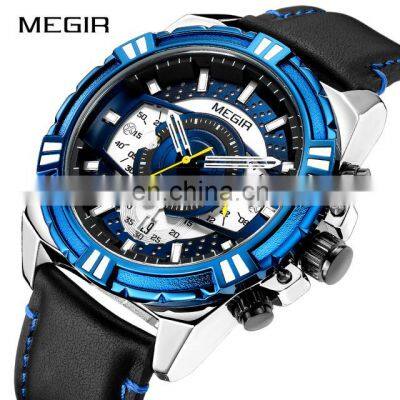 MEGIR 2118 Watch High Quality Genuine Leather Sports Watches Men Wrist Waterproof Luminous Casual Wristwatches Male Montre