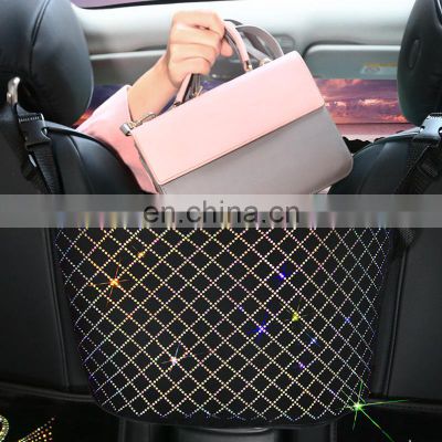Universal Car Rhinestone Storage Bag Auto Organizer Crystal Leather Car Seat Gap Filler Organizer Car Decor Accessories