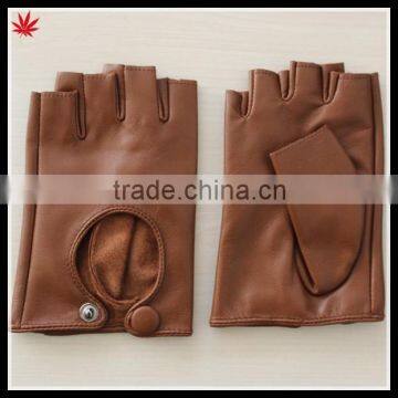 women's camel fashion drving fingerless leather glove