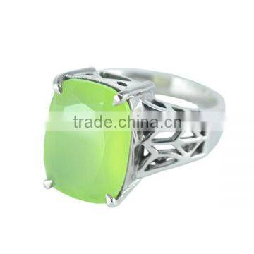 925 Sterling Silver Cushion Cut Peridot Chalcedony Gemstone Ring Jewelry