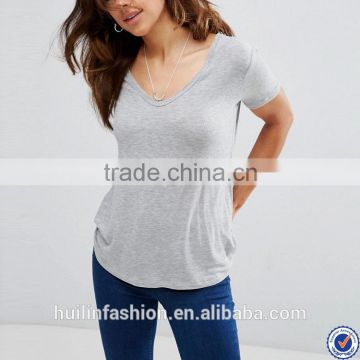 clothes women custom t shirt wholesale short sleeve curved hem v neck jersey t shirt for women                        
                                                                                Supplier's Choice