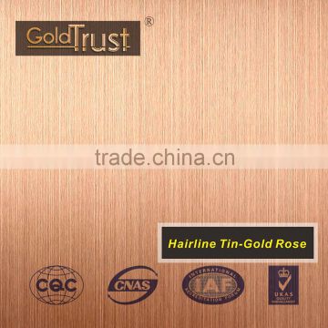 supply hairline ti-gold rose finish stainless steel sheets for elevator building decoration and wall panels