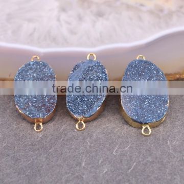 Mixed Color Titanium Quartz Stone Connector Druzy Beads Round Gold plated Agate Titanium Drusy Beads Gem stone Jewelry