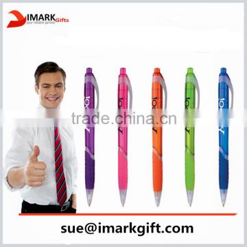 Beautiful Color Plastic Pen With Dimpled Rubber Gripper Customized Logo Pen