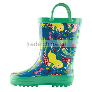 2017 fashion child shoes mermaid pattern beauty rubber rain boot for girls