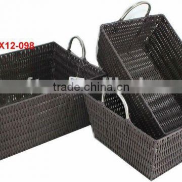 Plastic woven basket with handle sets of 3