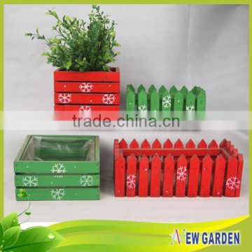 Green and Red Large Rectangular Wooden Flower Pot and Planting