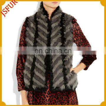 Modern pattern women's knitted rabbit fur vest