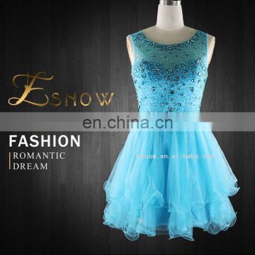 2016 Wholesale High Quality Scoop Neck Crystal Beaded Evening Dress for Girls