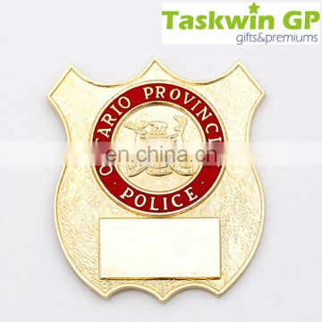 custom name pin gold plating/Cuting out shape metal name badge with enamel/customized security badge