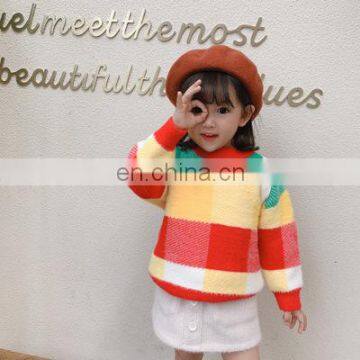 2020 children's clothing autumn and winter new products for children's sweaters Korean version of the color plaid pullover mink