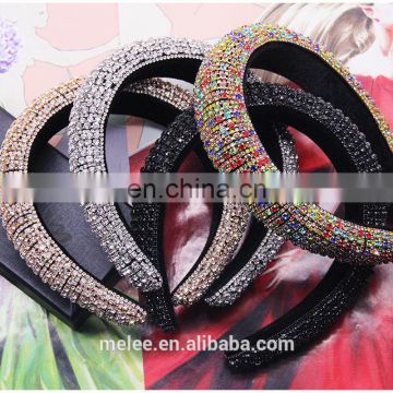New fashion European luxury women baroque multi-crystal bling diamond headband full-colored rhinestone padded headband for women
