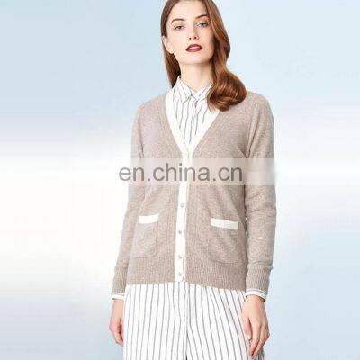 Women V Neck Cashmere Cardigan with Pockets