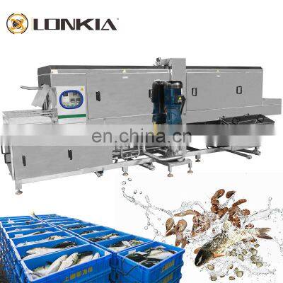 automatic industrial box fish crate basket tray washer & dryer turnover type egg basket washing plastic basket cleaning machine