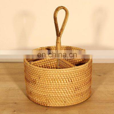 Hot Sale Round rattan utensil caddy basket Boho Decor High Quality Bottle Holder Wholesale Vietnam Supplier