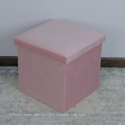 Foldable storage velvet ottoman-Pink