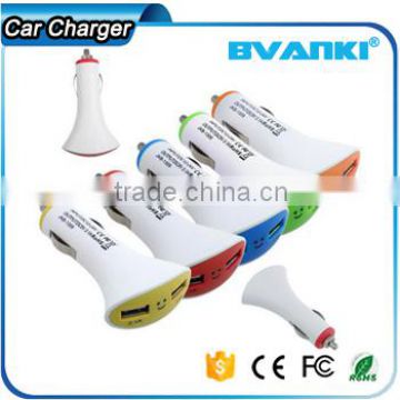 New products 2016 12v Car Battery Charger Indicator light Portable Dual Usb Car Charger with smile face free sample