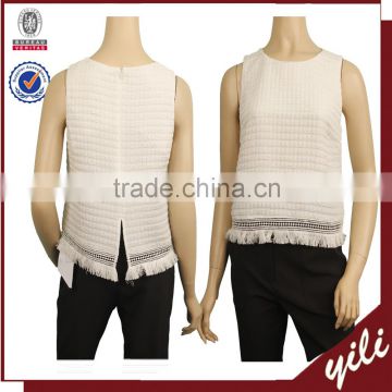2016 S/S tassel hem sleeveless back zipper white sexy office lady blouse