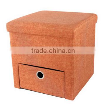 Linen Look Foldable Storage Stool With Drawers