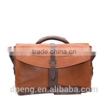 Retro Handcraft Tote Leather Handbags With Wax Canvas Flap