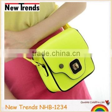 Fashion neon yellow PU with cute hardware bag