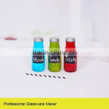 3pcs glass small milk bottle with color and black board small glass bottles with lids