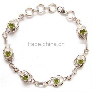925 Sterling Silver Peridot Semi Precious Gemstone Bracelet