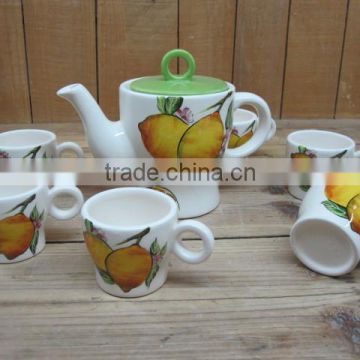 Factory direct sale white ceramic teapot with lemon decal