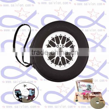 CD bag with lanyard, wheel shape cd bag, ,black cd bag