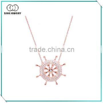 China Supplier Sterling Silver Clear CZ Rose Gold Plated Helm Pendant Necklace