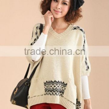 ladies fashion sweet V-neck short sleeve pullover knit sweater