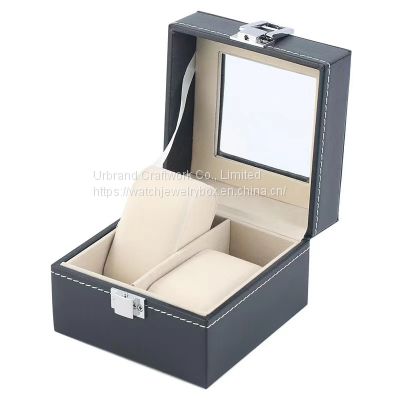 Pu Leather Watch Case With Window-Double Watch box，wooden watch packaging box，customize logo watch cases