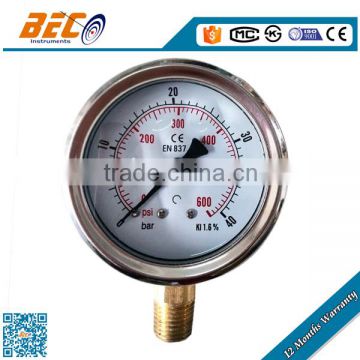 Half stainless steel brass internal water pump pressure gauge
