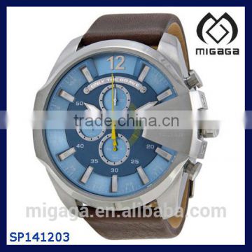 Fashion Customer design date and chronograph sport watch Chief Chronograph Light Blue Dial Brown Leather Mens Watch